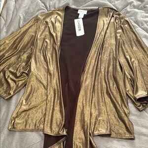 Chico's Gold Metallic Cardigan with Flowing Sleeves